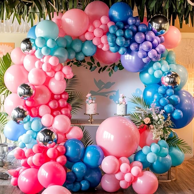 Pink Blue Purple Balloons, 12 Inchs Blue Pink Metallic Silver Cartoon Theme Balloons for Kids Birthday Hawaii Tropical Party Supplies Video Gaming Baby Shower Party Decorations