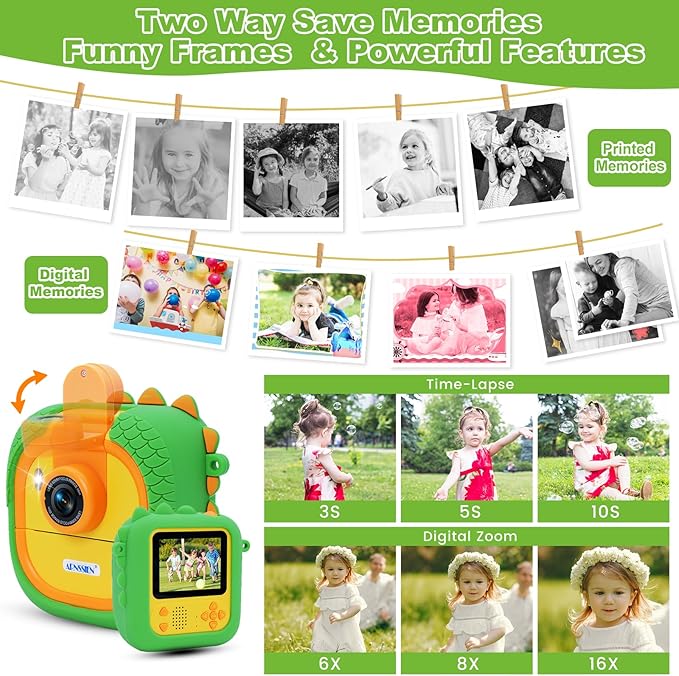Kids Camera Instant Print for Girls Boys,1080P HD Flip Lens Selfie Digital Camera with Print Paper for 3-12 Year Old Toddler,Ideas Birthday Toys for Children, M2