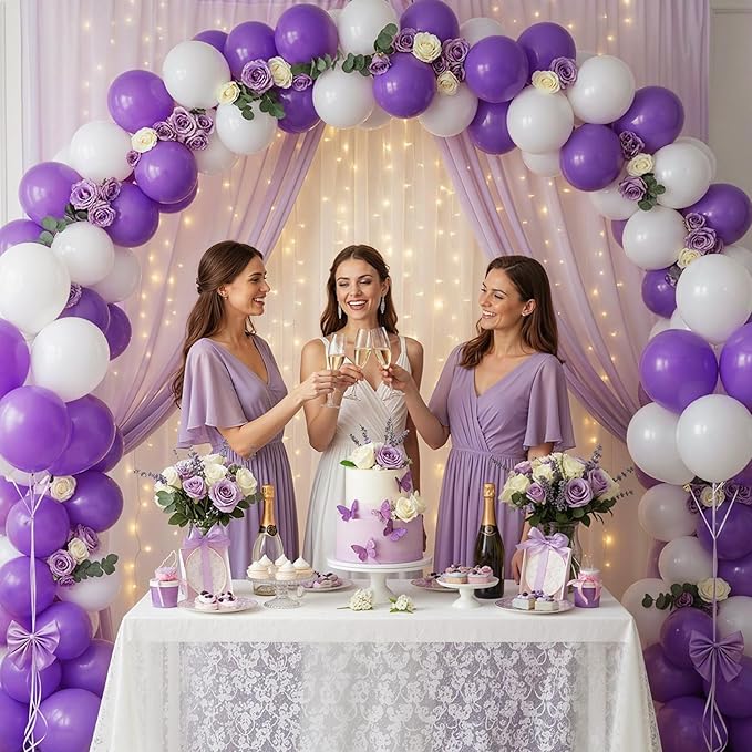 LovesTown 110PCS Purple Latex Balloons 12 Inch Dark Purple Helium Round Balloons with Ribbon for Engagement Birthday Baby Shower Wedding Graduation Birthday Party Backdrop Decorations (Pack of 2)