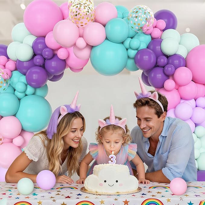 Amandir 153 Pcs Pink Purple Balloons Arch Garland Kit, Different Sizes 18 12 10 5 inch Purple Blue Pink Gold Confetti Pastel Balloon for Wedding Shower Princess Birthday Party Decorations Supplies