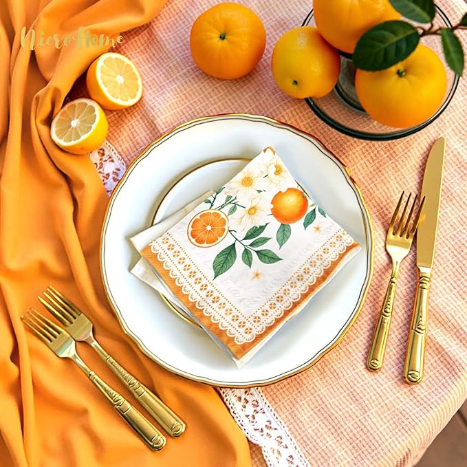 Little Cutie Baby Shower Party Supplies, 24 PCS Little Cutie Napkins Green Orange Fruit Theme Paper Napkins for Citrus Birthday Party Baby Shower Spring Summer Christmas Dinner Decoration