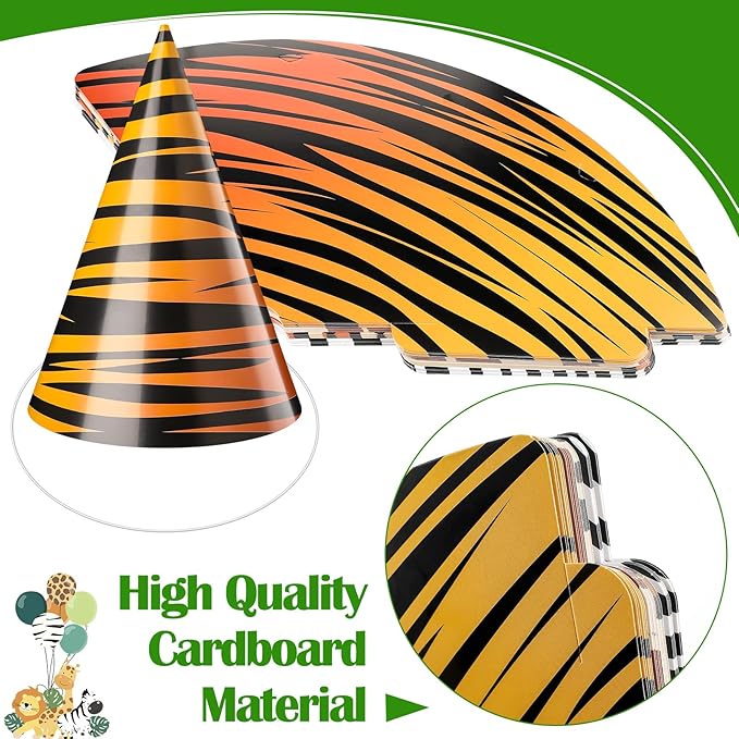 Spiareal 24 Pieces Safari Party Hats Jungle Animal Safari Theme Cone Paper Hats for Kids Zoo Birthday Party Supplies Favor