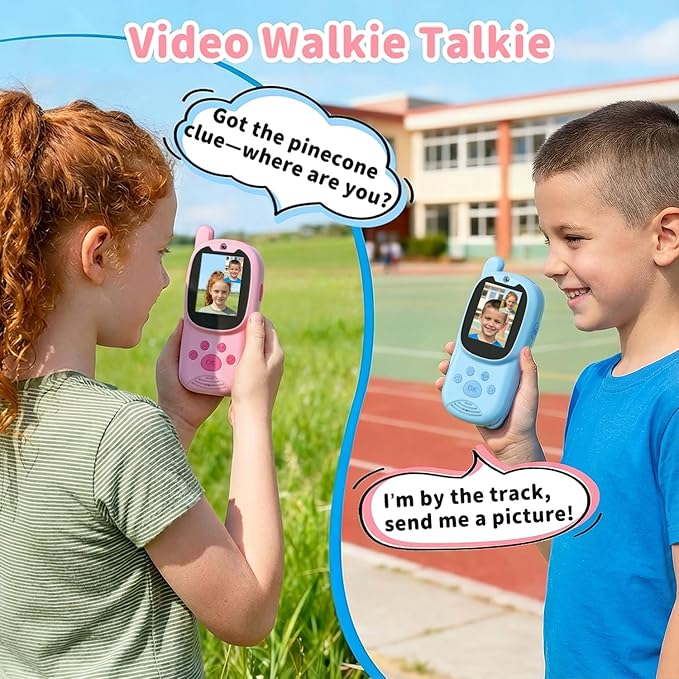 Video Walkie Talkies for Kids, Handheld 2 Pack Rechargeable Video Intercom Kids Walkies Talkies, Indoor Outdoor Toys for Family Games, Outside, Camping, Hiking for Boys Girls Ages 3-12 (Pink+Blue)