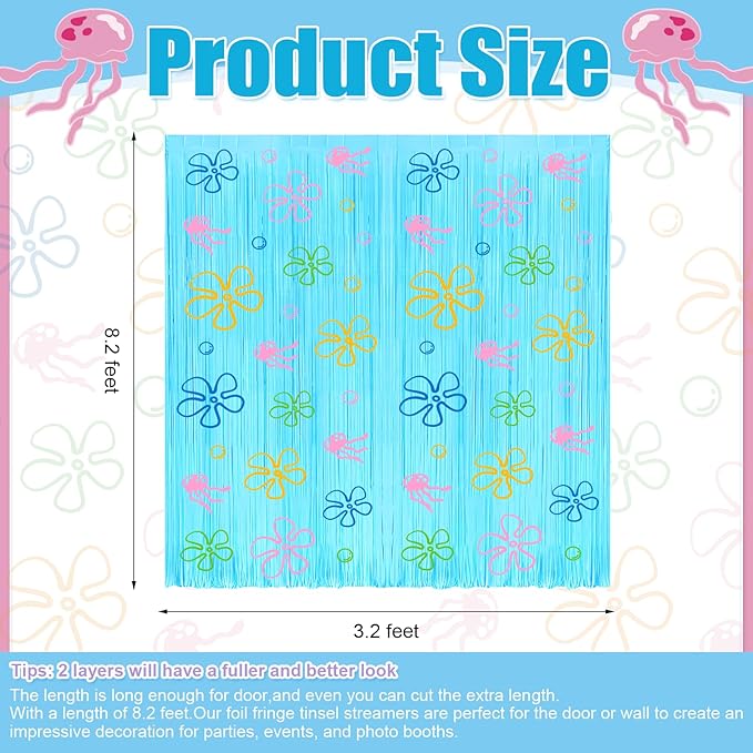 4 Pack Party Backdrop Decoration Foil Fringe Curtains for Girls Birthday Baby Shower Decorations Bridal Shower Bachelorette Party Decor Supplies 3.2ft X 8.2ft (Cartoon Birthday)