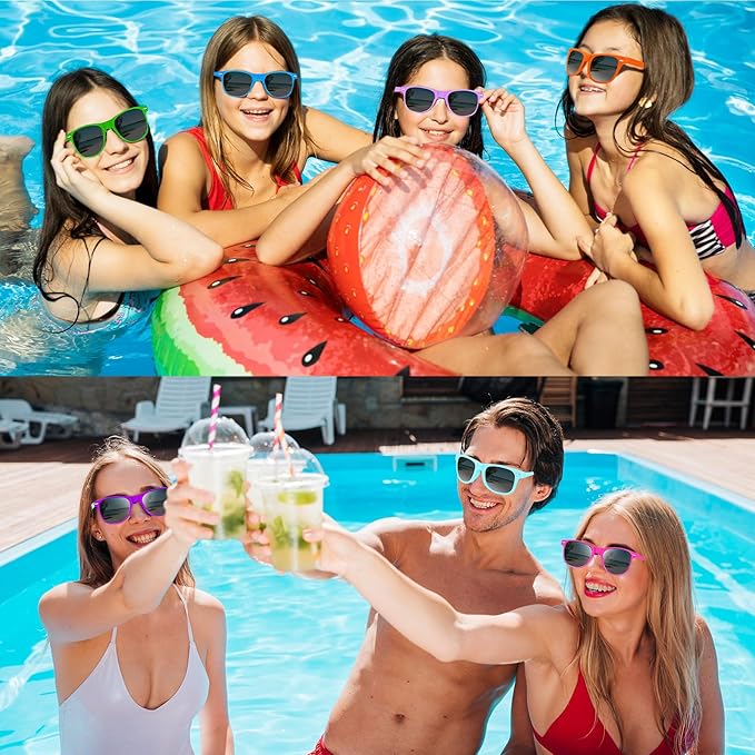 144 Pack 24 Color Neon Sunglasses Party Favors Bulk,80’s Retro Style Perfect Colorful Novelty Sun glasses Set for Birthday Party Supplies,Beach,Pool Party Favors,Goody Bag Favors for Kids Adults