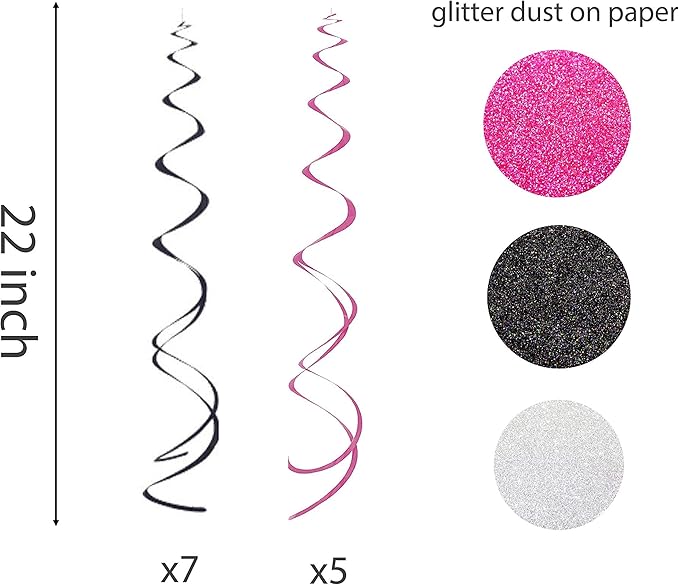 30Ct Minnie Hanging Swirl Decorations - Ceiling Streamers for Mouse Birthday Party – Mini Mouse Theme Party Supplies – Party Favors for Kids - Glitter Pink, Black Decor