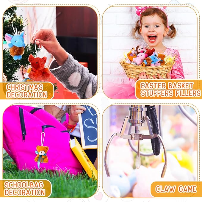 60 Pack Mini Stuffed Animal Bulk Small Plush Animal Toys Miniature Stuff Animal Keychain Set for Easter Egg Party Favors, Valentine s Day Gift, Goodie Bag Fillers, Carnival Prizes, Classroom Rewards