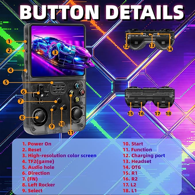 R36S Retro Handheld Game Console, 3.5 Inch 604x480 IPS Screen, 64GB Built-in 15,000+ Classic Game, Portable Hand Held 3500mAh Battery Retro Gaming Console with Open Source Linux System (Black 64GB)