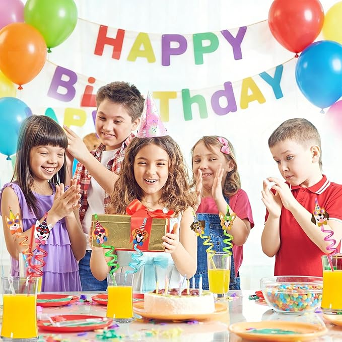 Lidmada 24 Dog Birthday Decorations Straws，Puppy Theme Birthday Party Favors Supplies, Goodie Bags, Classroom Gifts Rewards Pinata Toys