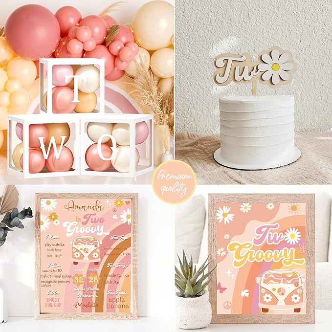 Two Groovy Party Decorations, Two Groovy Birthday Party Supplies, Daisy Groovy 2nd Birthday Décor, Daisy Boho Rainbow Second Bday Decor for Baby Girl
