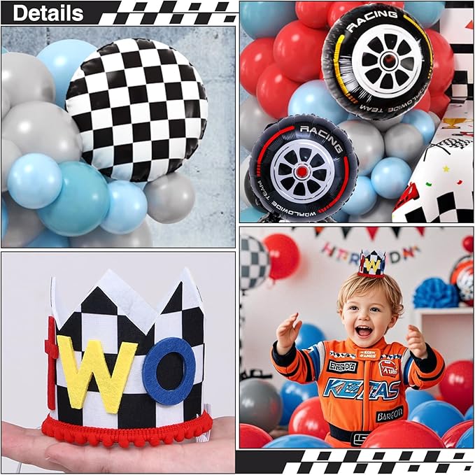 134 Two Fast Birthday Decorations Race Car Party Supplies for 2 Year Old Boy Racing Balloon Garland Arch Kit Backdrop Tablecloth Box Crown Wheel Checkered Balloon 2nd Two Fast Birthday Decor
