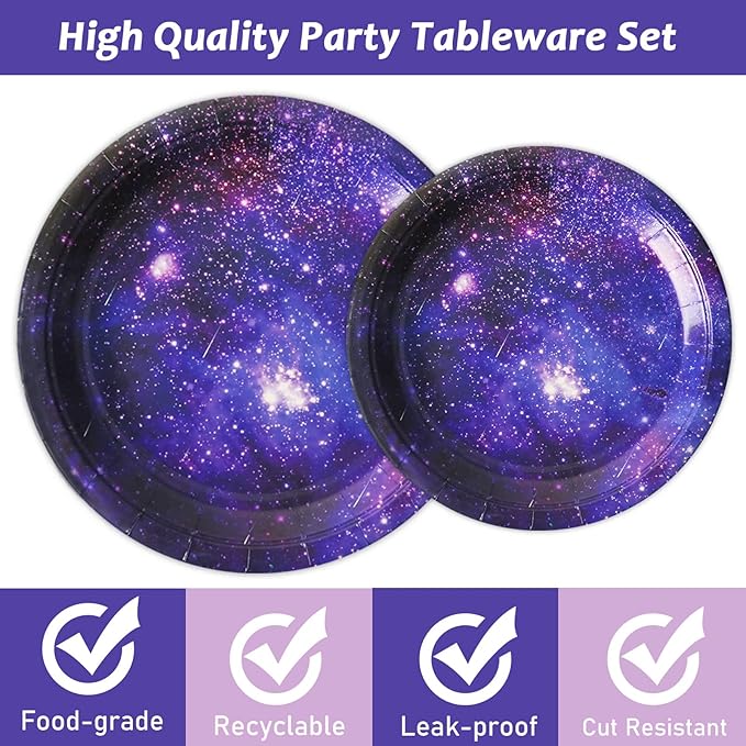 gisgfim 96 Pcs Space Galaxy Plates and Napkins Party Supplies Outer Space Theme Tableware Set Starry Night Solar System Party Decorations Favors for Girls Boys Birthday Baby Shower Serves 24
