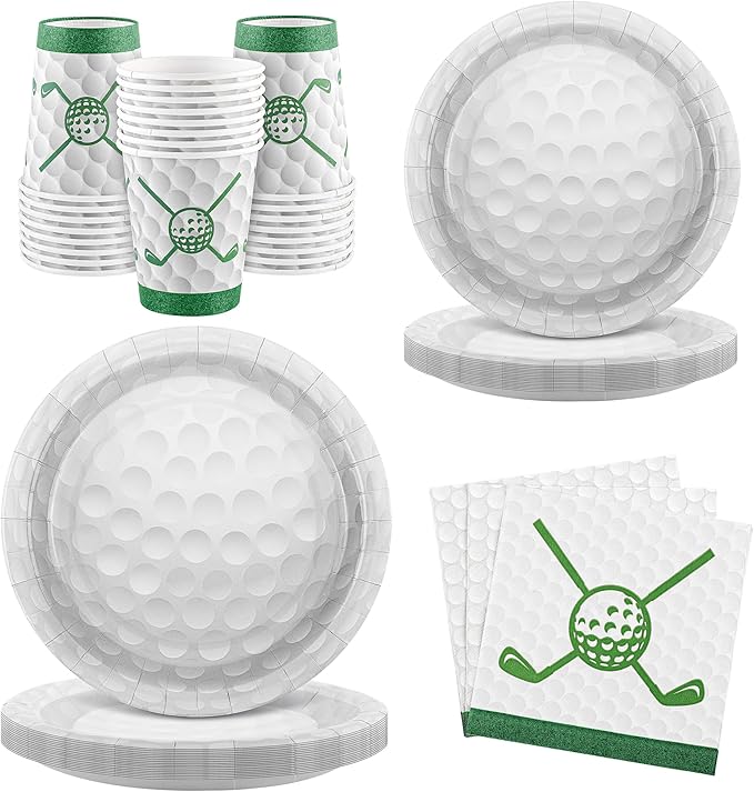 Kochorie 96 Pieces Golf Party Supplies Disposable Tableware Set with Paper Plates Cups Napkins for Golf Sports Themed Birthday Decorations, Serves 24 Guests
