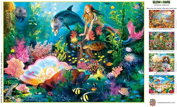 Masterpieces 500 Piece Glow in The Dark Jigsaw Puzzle for Adults, Family, Or Kids - Secrets of The Deep - 15"x21"