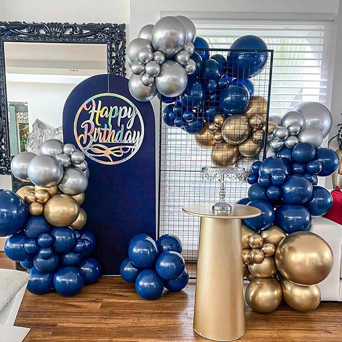 KALOR 10 Pcs 22 Inch Navy Blue Mylar Balloons, Large 4D Giant Round Foil Balloon Big Mirror Metallic Balloons for Birthday Party Baby Shower Gender Reveal Supplies