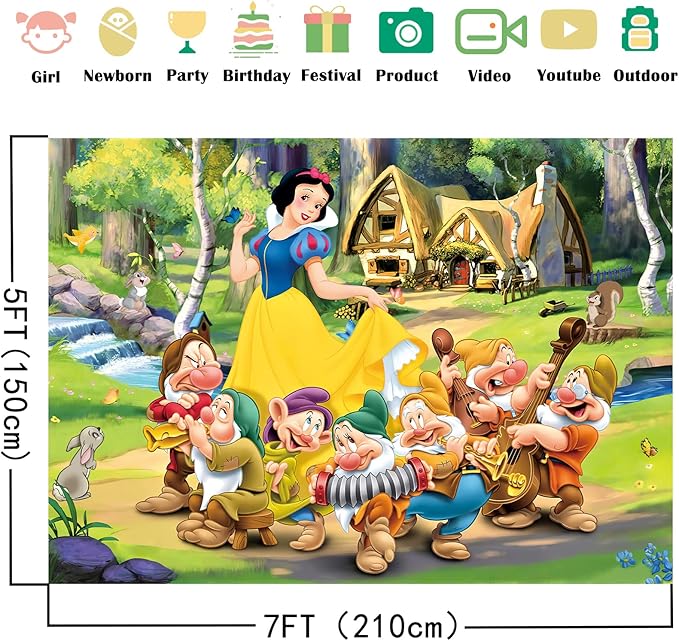 Princess Backdrop,7x5 FT Princess Banner Princess Background Princess Theme Birthday Party Backdrop Supplies & Decor for Girls