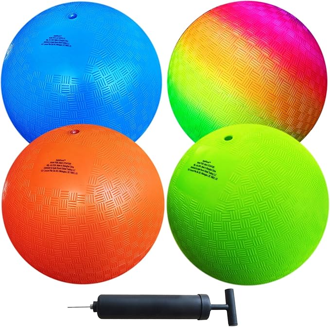 AppleRound 8.5-inch Dodgeball Playground Balls, Pack of 4 Balls with 1 Pump, Official Size for Dodge Ball, Handball, Camps and Schools