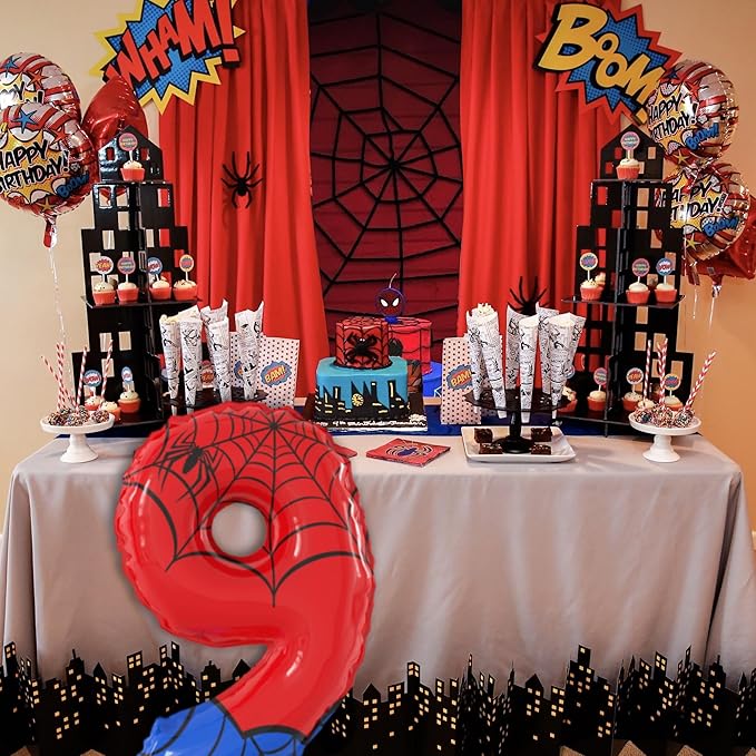40 Inch Giant Spider Theme Number Foil Balloons - Large Number 9 Balloons for Kids' Birthday Anniversary Party Decorations Supplies (Numbers 0-9 Available)