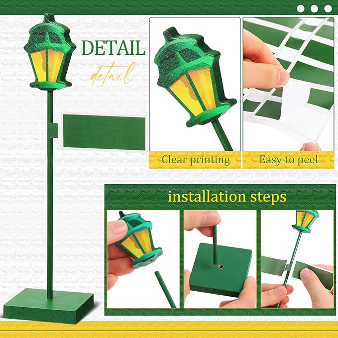 6 Pcs Street Sign Lamp Post Centerpiece Wooden Lamp Post with Street Party Sign Sticker for Toy Decor Friend Birthday Party Supplies Decoration(Green)