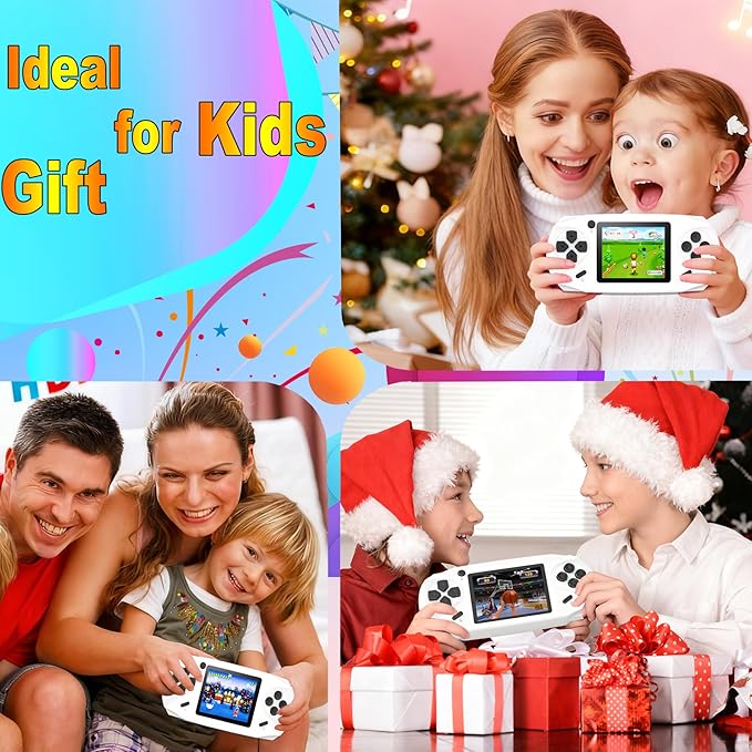 16 Bit Handheld Games for Kids Adults 3.0'' Large Screen Preloaded 220 HD Classic Retro Video Games USB Rechargeable Seniors Electronic Game Player Birthday Xmas Present (White)