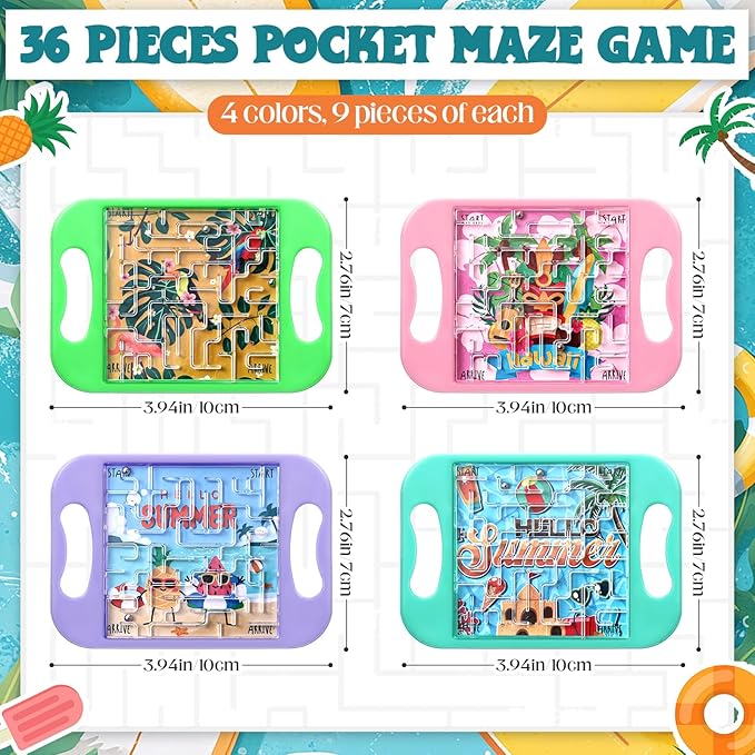 36 Pcs Mini Maze Puzzle Bulk for Kids Hawaii Party Favors Small Maze Cubes Game Educational Handheld Puzzle Travel Games Easter Classroom Exchange Gifts for Students Adult(Summer)