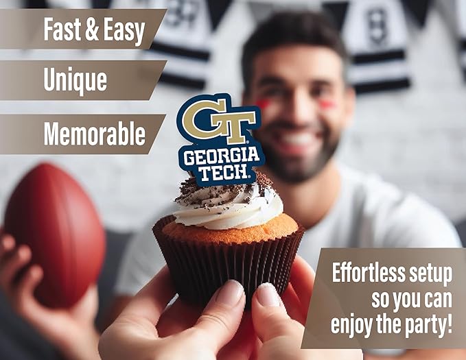Georgia Tech Party Supplies for GT Football, Birthday Gift, Graduation Party Banner and Cake Toppers (42 Pieces) (Georgia Tech Yellow Jackets)