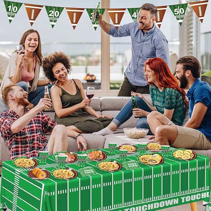 Football Party Decorations 98Pcs Football Birthday Party Suppiles Set Include Plates and Tablecloth Sport Theme Party Favors Kit