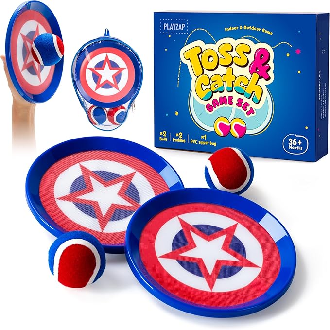 Playzap Toss and Catch Ball Set - Baseball Glove Toy Indoor Outdoor Yard Game & Beach/Pool/Sand Toy Set 2 Pack or 4 Pack - Easter Basket Stuffers for Toddlers Kids Youth Boys Girls 2-4 5-7 8-13+ Yrs