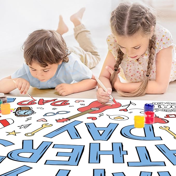 OHOME Fathers Day Giant Coloring Poster/Tablecloth - 30 x 72 Inches Jumbo Coloring Banner Kids Crafts Activities - Happy Fathers Day Decorations from Daughter Son Wife - Gifts from Kids