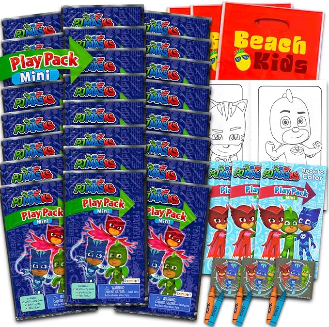 PJ Masks Mini Party Favors Set for Kids - Bundle with 24 Mini Grab n Go Play Packs with Coloring Pages, Stickers and More Birthday Party Supplies