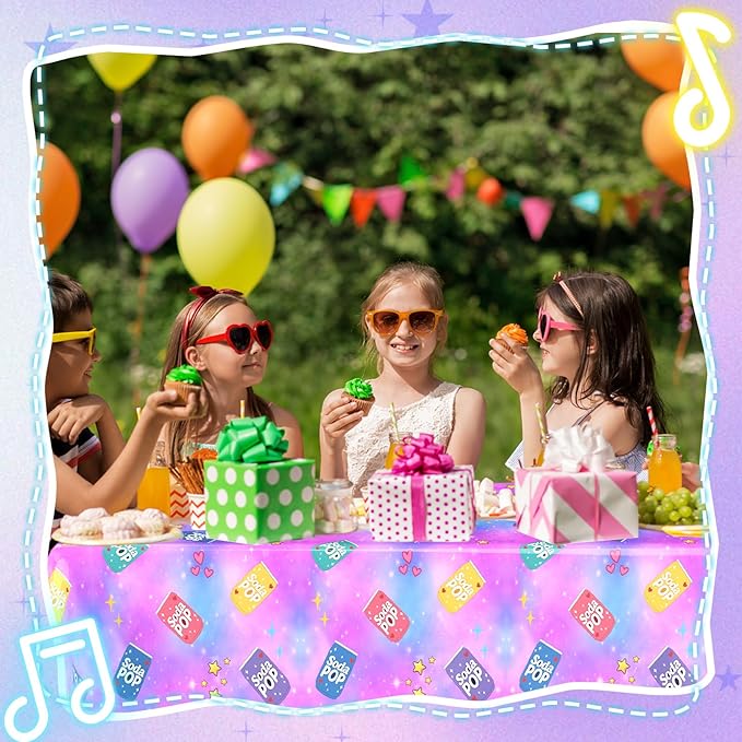 2 Pcs Birthday Party Decorations Plastic Cute Birthday Tablecloth 108 x 54 Inches Disposable Rectangle Tablecover for Boys Girls Kids Baby Shower Party Supplies (Soda Pop)