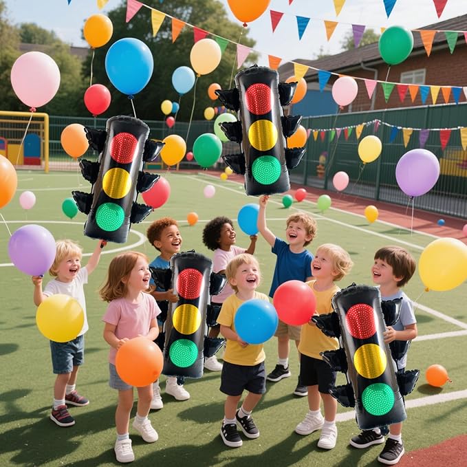 4Pcs Inflatable Traffic Light Foil Balloon Stoplight Party Decor for Race Car Party Decorations, Traffic Signal Balloon Transportation Theme Construction Vehicle Birthday Party Supplies