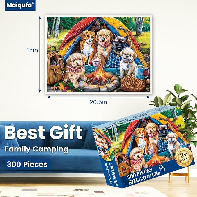 300 Pieces Puzzle for Adults | Family Campsite Large Piece Puzzle | Recycled Cardboard Jigsaw Puzzle 300 Pieces | Challenging Game Home Decor Birthday Party Gift Toy for Adults Kids Seniors 20.5*15 in