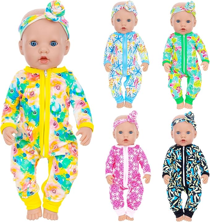 Unicorn Element 5 Sets 14-18 Inch Baby Doll Clothes and Headbands for 17 Inch Dolls 10-Piece Set Including Casual Outfits and Accessories Perfect for 15-18 Inch Dolls (Doll NOT Included)