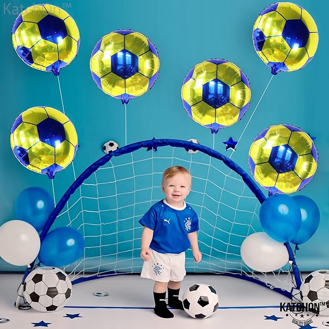 KatchOn, Yellow and Blue Soccer Balloons - 18 Inch, Pack of 6 | Soccer Birthday Party Decorations, Sports Themed Party Decorations | soccer decorations For Party With Blue and Yellow Balloons