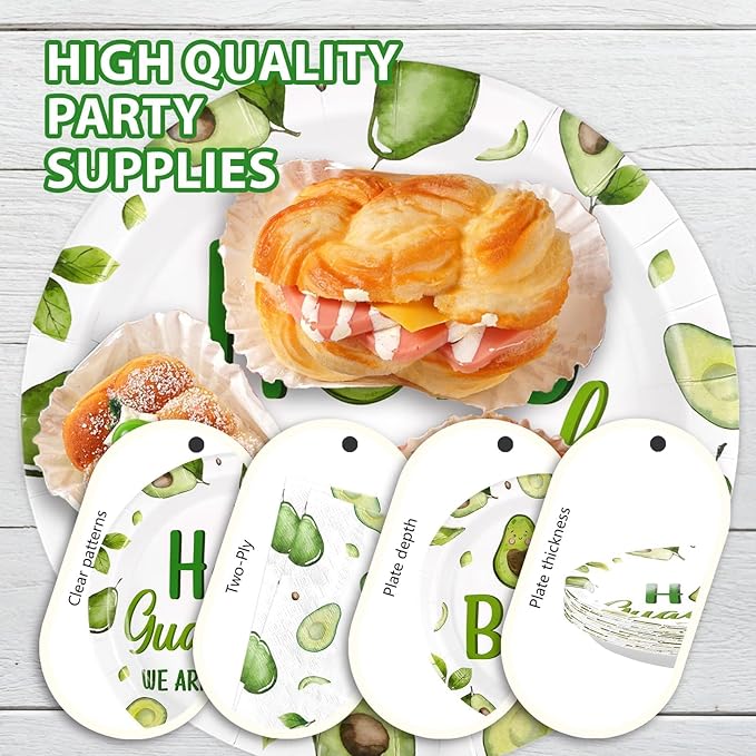 96Pcs Avocado Baby Shower Decorations Baby On The Way Plates and Napkins Disposable Green Holy Guacamole Themed Tableware for Baby Avocado Baby Shower Gender Reveal Party Supplies Serves 24