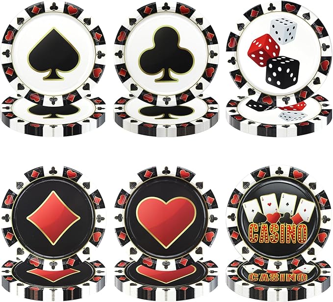 60 Pcs Casino Paper Plates, 9'' Poker Dice Print Plates for Casino Theme Party Decorations Las Vegas Party Decorations Game Night