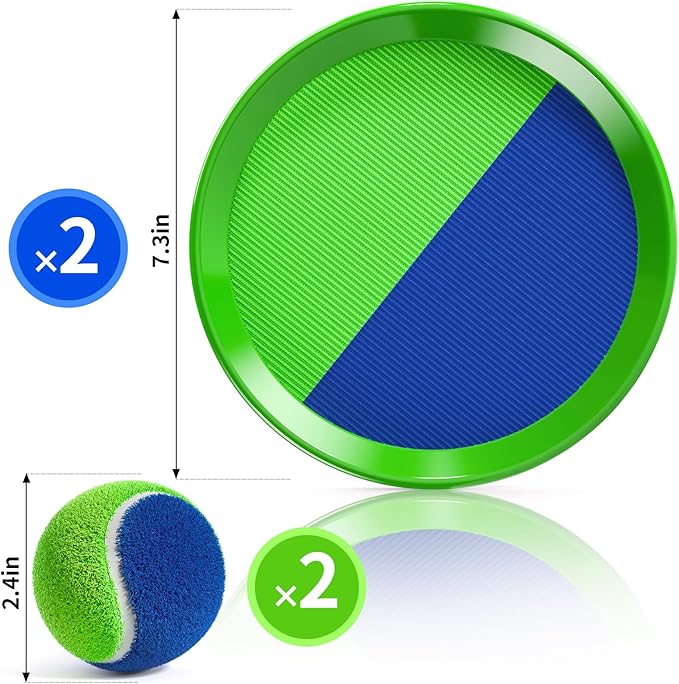 TEMI Outdoor Toys Gifts for 3-8 Year Old Kids, Toss and Catch Ball Set with 2 Paddles 2 Balls, Beach Toys Yard Games for Boys Girls