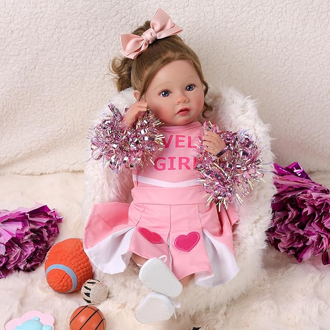 BABESIDE 4 Pcs Reborn Baby Doll Clothes Set for 17-22 Inch Dolls Girl, Heart Pattern Babydoll Skirt with Bow Hair Clip and Diaper fit Realistic Baby Doll Accessories , Pink