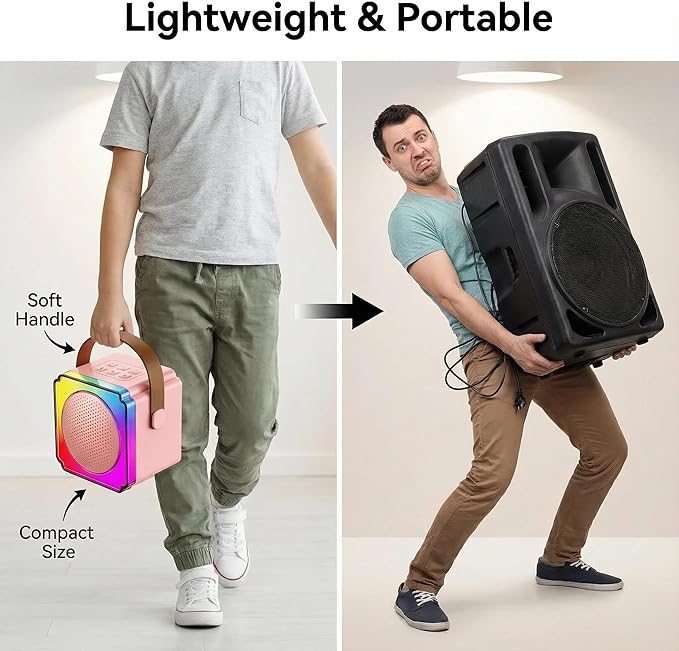 Karaoke Machine, Portable Speaker with Microphones, Birthday Family Party Gifts for Kids Girls Boys 3 4 5 Year Old