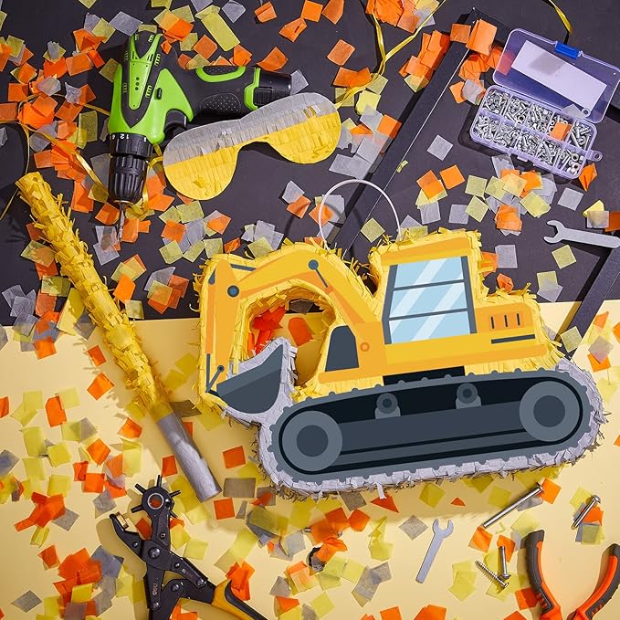 Lewtemi Digger Piñatas for Birthday Party Construction Excavator Piñata with Stick, Blindfold, Confetti for Adults Birthday Baby Shower Party Supplies