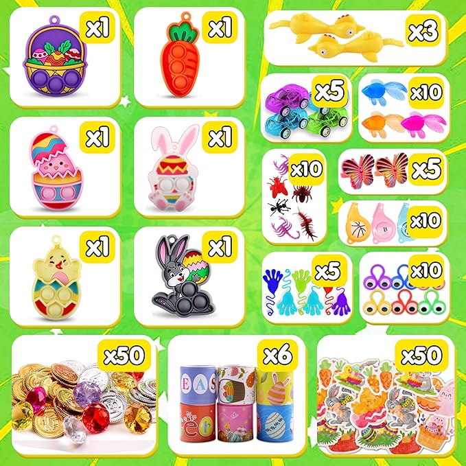 220PCS Easter Egg Fillers, Easter Basket Stuffers for Kids, Assorted Small Toys Party Favors, Easter Egg Hunt Supplies, Classroom Prizes Goodie Bags Stuffers, Easter Treats for Boys Girls