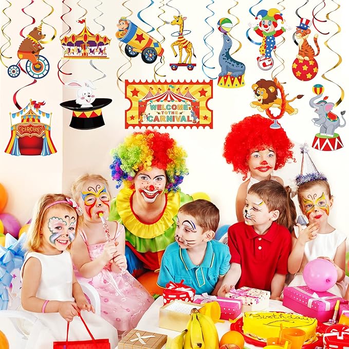 Zonon 36 Pcs Carnival Hanging Swirl Decoration Colorful Circus Theme Animal Party Supply Carnival Theme Party Decor Baby Shower Decor Birthday Favor Double Sided Ceiling Streamer for Home Classroom
