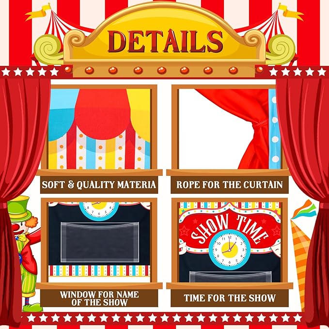 VitalCozy Doorway Puppet Theater with 2 Adjustable Rods Fits in Most Doorways 67 x 31 Inch Foldable Hanging Puppet Show Theater for Christmas Holiday Home (Circus Style)