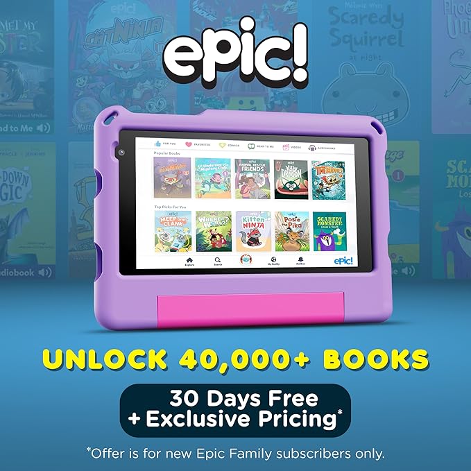 Contixo A7 Kids Tablet with 14 Apps, Lingokids & Epic, 7" HD Screen, Android 15, Parental Controls, WiFi, 3+32GB Storage, al Tablet for Kids Ages 3-12, Boys & Girls Gift, Purple