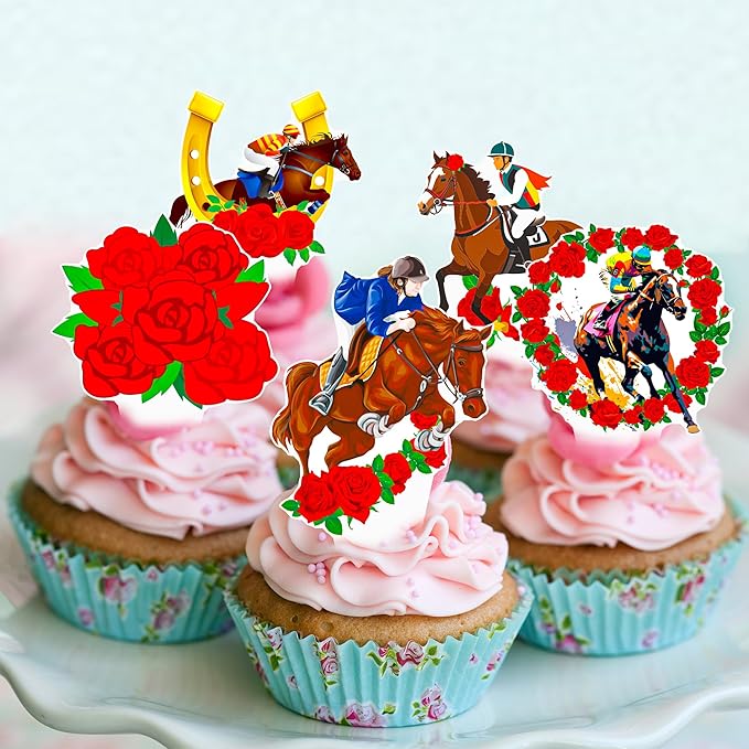 Horse Derby Cupcake Toppers Derby Party Decorations 48Pcs Horse Racing Cupcake Picks Equestrian Derby Birthday Decoration Baby Shower Party Supplies