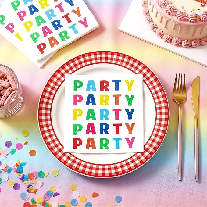 100 Pcs Party Napkins Disposable, 5x5 Inch Rainbow Napkins Colorful Birthday Napkin Dessert Cocktail Napkin for Birthday, Summer