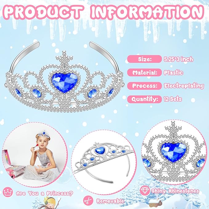 Lewtemi Princess Dress-up Accessories: 24 Pieces Princess Crowns and Wands, Heart Adult Wand and Crown Plastic Queen Tiara and Wand, for Party Supplies, Girls over 12 years old