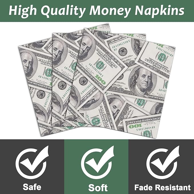 96 Pieces Money Hundred Dollar Bills Supplies One Hundred Dollar Birthday Party Tableware Set Bill Dinnerware Decorations for Adult Teens Kids Dollars Bill Disposable Paper Goods 24 Guests