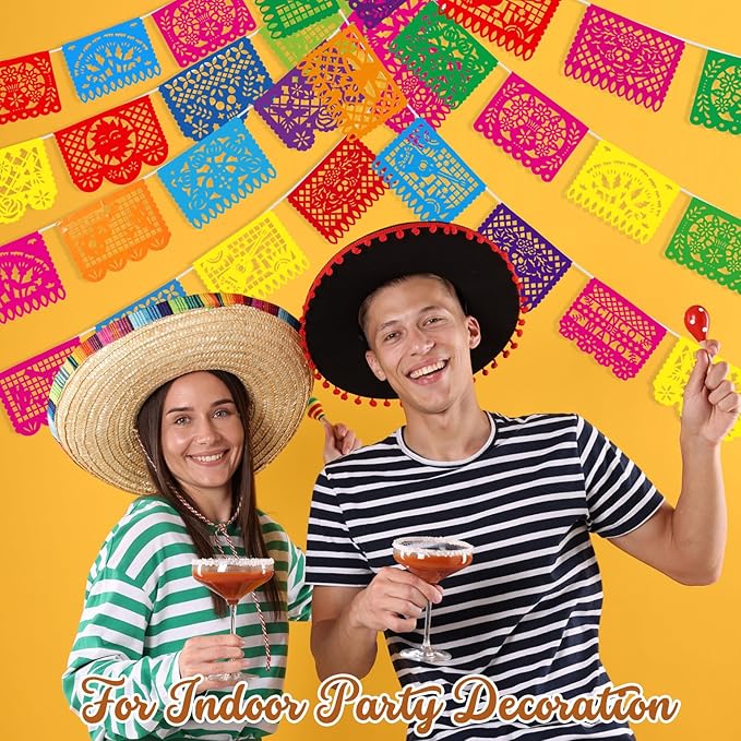 Boao 8 Packs 120 Feet Cinco De Mayo Party Decorations Mexican Banner Fiesta Plastic Papel Picado Banner Garland Dia De Los Muertos Day of The Dead Hanging Decor Mexican Fiesta Birthday Party Supplies